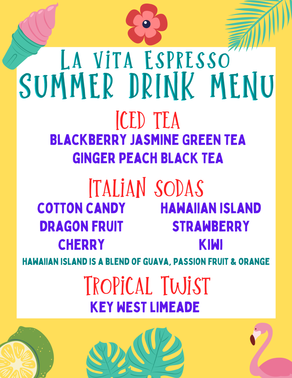 La Vita Espresso Summer menu for Minneapolis outdoor events