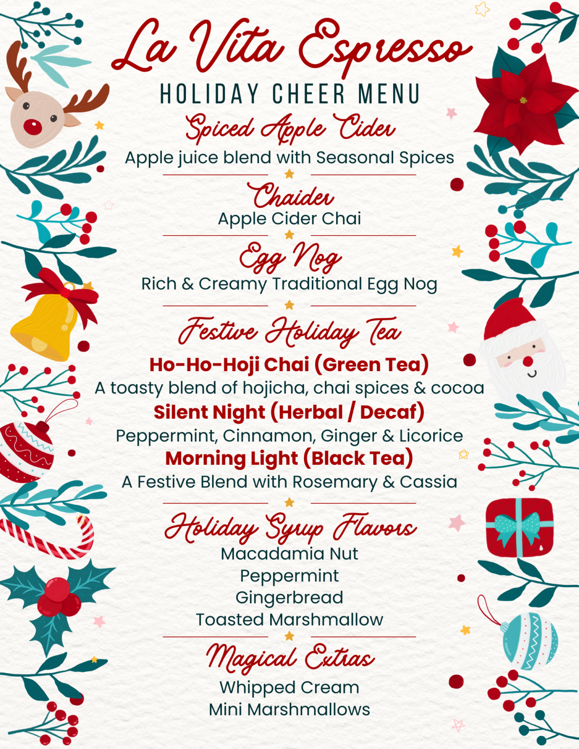 La Vita Espresso Holiday Cheer menu for Minneapolis winter events