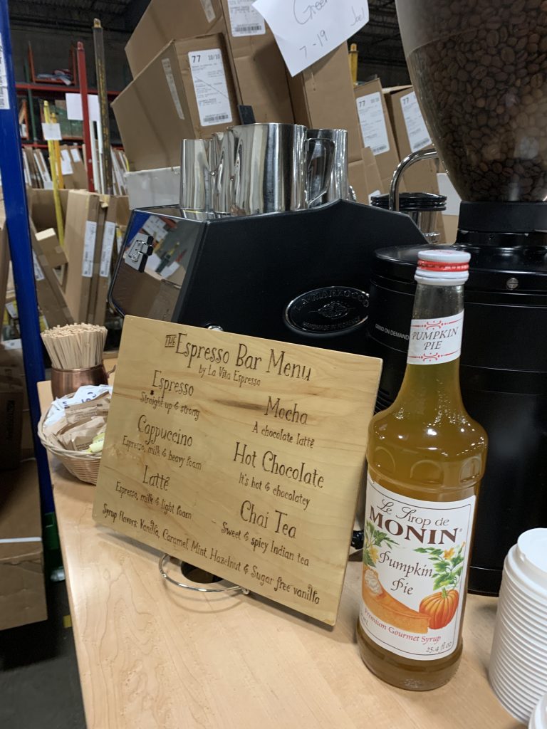 Pumpkin spice coffee catering setup with espresso bar menu at La Vita Espresso event in the Twin Cities.