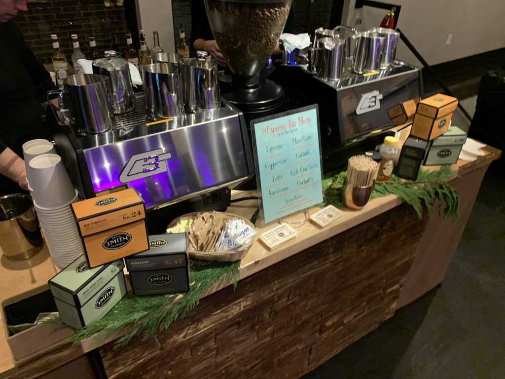 La Vita Espresso coffee cart catering with espresso machines, premium teas, and seasonal decor in Minneapolis.