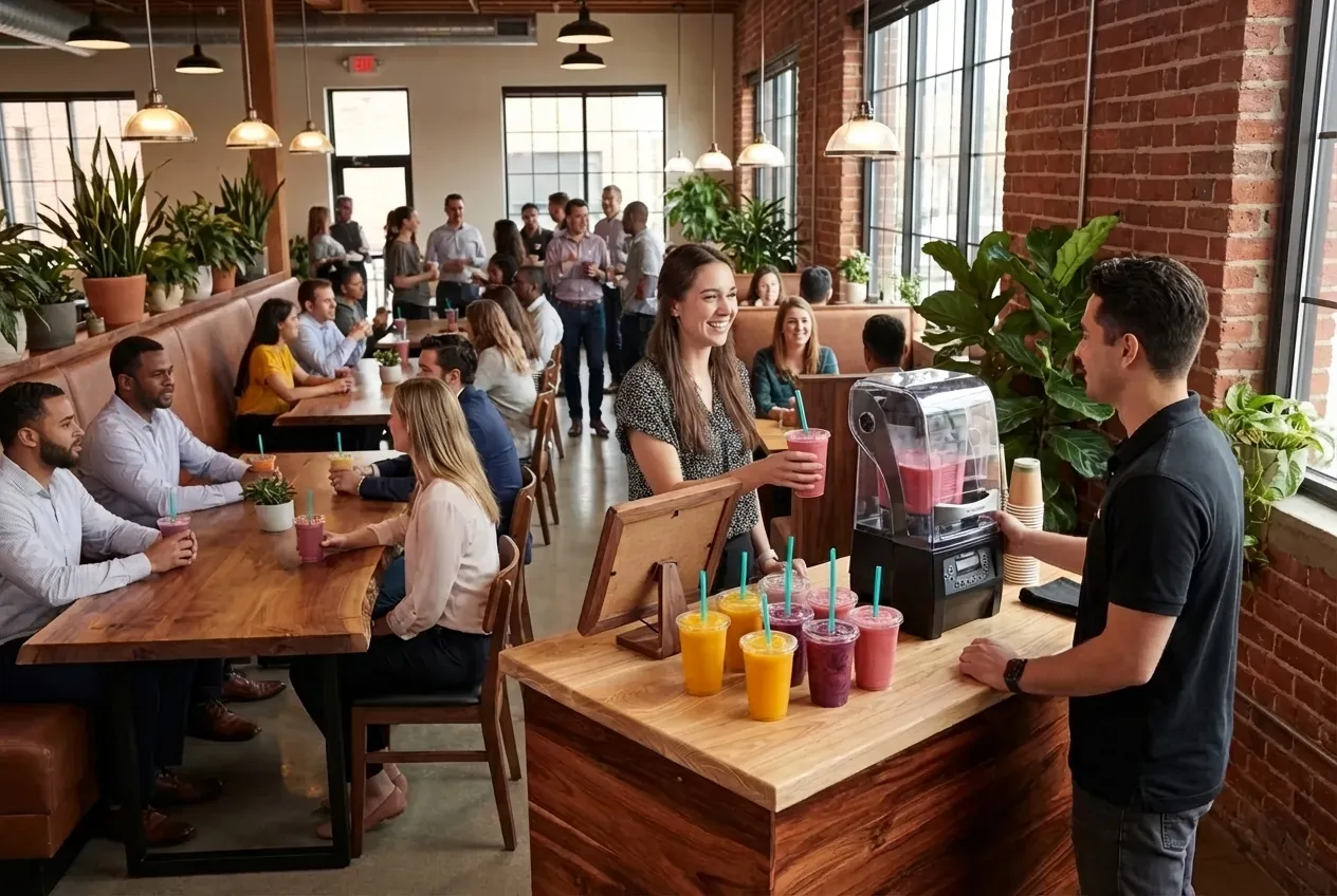 Smoothie cart at an employee appreciation event