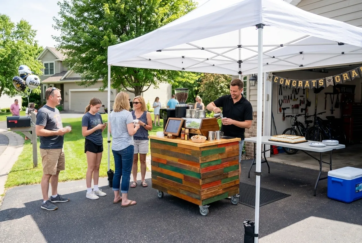 Coffee cart at a suburban graduation party
