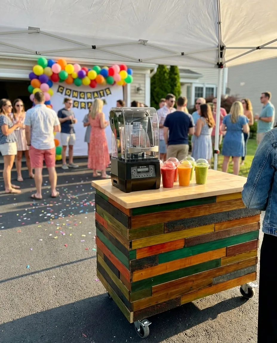 Fresh smoothies on La Vita Espresso handcrafted cart at graduation party in Minneapolis Minnesota