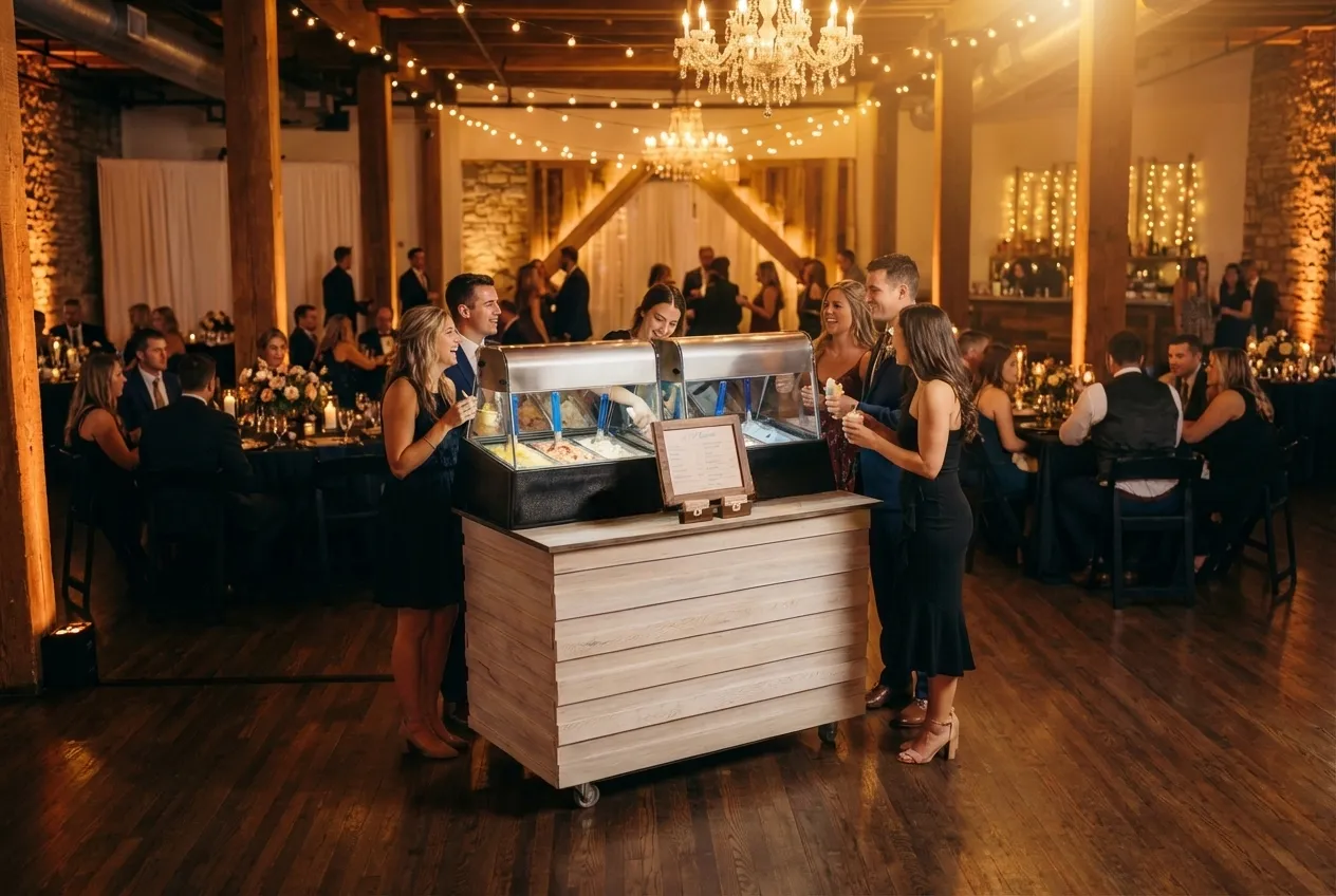 Gelato cart at an upscale wedding reception