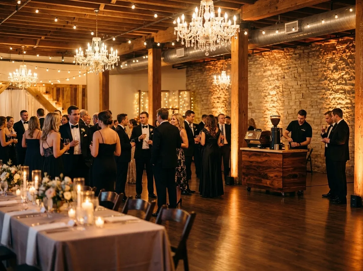 La Vita Espresso coffee cart catering at a wedding reception in Minneapolis