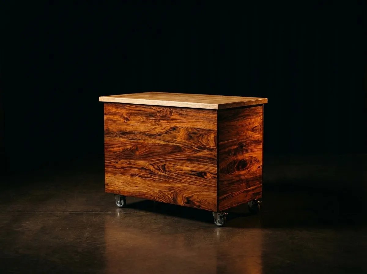 Handcrafted Patagonian rosewood espresso cart by La Vita Espresso for Twin Cities coffee catering